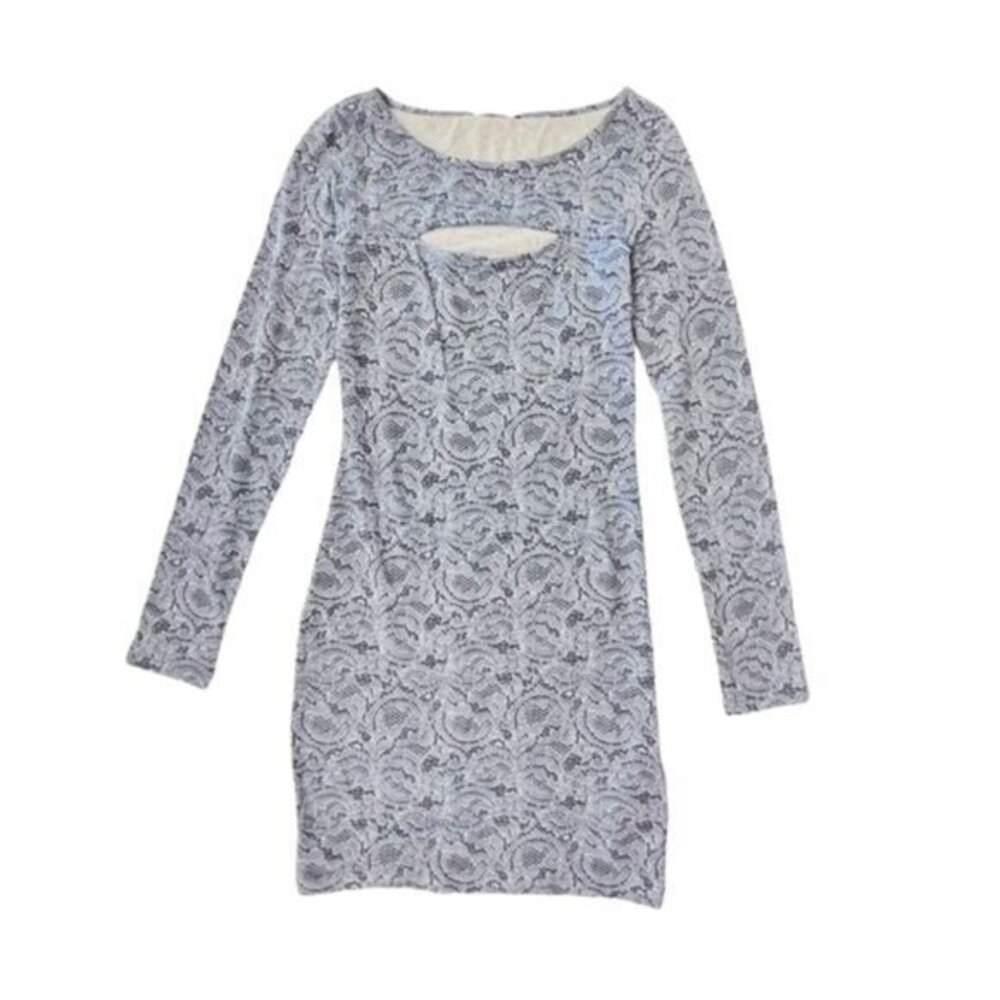 Guess Bodycon Dress Long Sleeve Cut Out Indigo Blue Print Party‎ Cocktail NWT SM